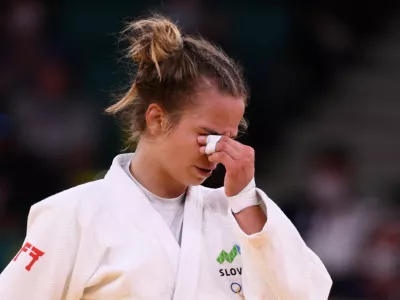 Tokyo 2020 Olympics - Judo - Women's 57kg - Bronze medal match - Nippon Budokan - Tokyo, Japan - July 26, 2021. Kaja Kajzer of Slovenia reacts after losing REUTERS/Annegret Hilse
