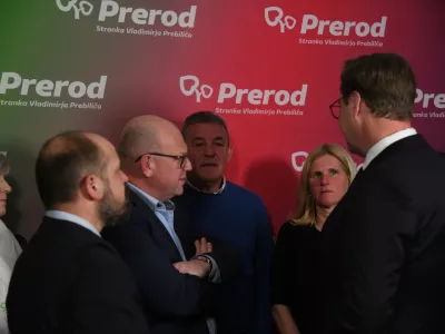 Ljubljana, prostori stranke.Volitve v drzavni zbor 2026.Stab stranke Prerod Vladimirja Prebilica v pricakovanju rezultatov volitev.Predstavniki stranke po objavi rezultatov vzporednih volitev.