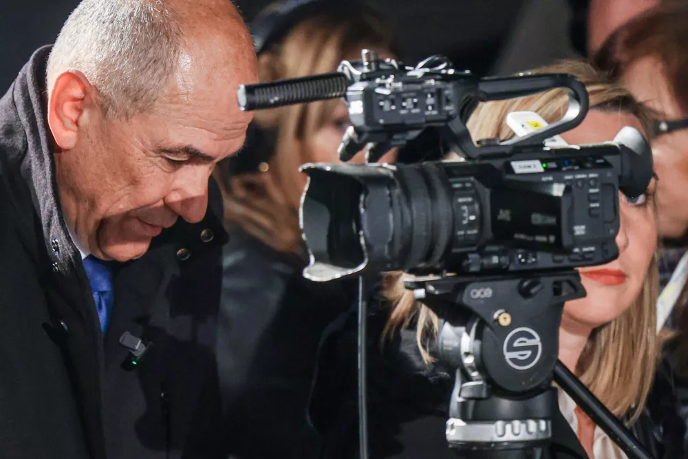 Ljubljana, sedez SDS.Volitve v drzavni zbor 2026.Izjava za medije predsednika SDS Janeza Janse po zaprtju volisc.