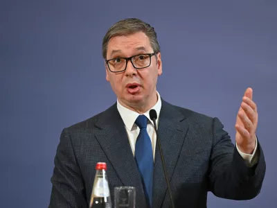 FILED - 07 February 2024, Serbia, Belgrad: Aleksandar Vucic, President of Serbia, speaks during a press conference in Berlin. Photo: Soeren Stache/dpa / Foto: Soeren Stache