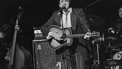 American country singer and song writer Johnny Cash performing at Hamburg, Germany, circa 1981. (Photo by Helmut Reiss/United Archives via Getty Images)
