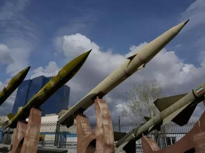 Domestically built Iranian missiles are displayed as part of a permanent exhibition in a recreational area of northern Tehran, Iran, Tuesday, March 24, 2026. (AP Photo/Vahid Salemi)