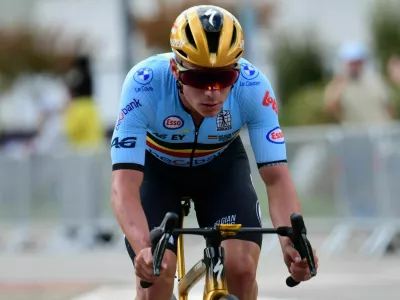 Belgian cyclist Remco Evenepoel wins a silver medal in the Men's Elite Road Race at the 2025 UEC European Road Championships, between Privas and Guilherand-Granges, France, on October 5, 2025. (Photo by Romain Doucelin/NurPhoto)NO USE FRANCE
