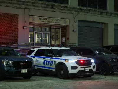 A police vehicle is parked outside Brooklyn's Metropolitan Detention Center, where ousted Venezuelan President Nicolas Maduro is currently held, on the day Maduro is expected to appear at a court for a hearing in a narco-terrorism case accusing him of running a cartel of Venezuelan officials that flooded the U.S. with cocaine, in New York City, U.S., March 26, 2026 REUTERS/Brendan McDermid
