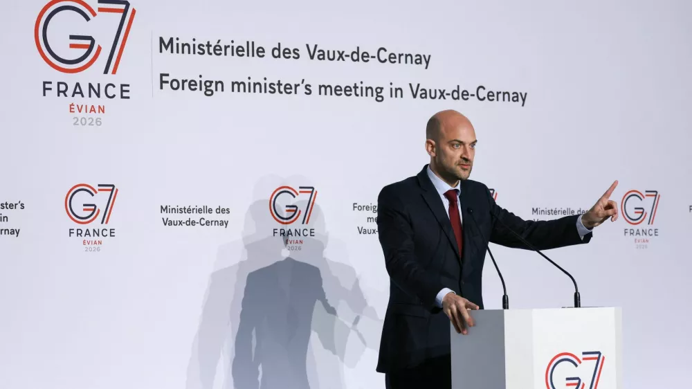 France's Minister for Europe and Foreign Affairs Jean-Noel Barrot speaks during a press conference at the G7 Foreign Ministers' Meeting at Vaux-de-Cernay Abbey in Cernay-la-Ville near Paris, France, March 26, 2026. REUTERS/Stephanie Lecocq