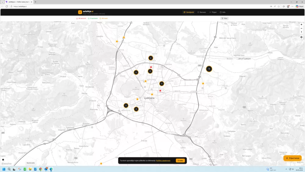 Aplikacija, kjer lahko vsak označi luknjo na cesti