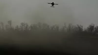A heavy strike drone of the 422nd Unmanned Systems Regiment of the Ukrainian Armed Forces flies over a training ground, amid Russia's attack on Ukraine, in Zaporizhzhia region, Ukraine March 23, 2026. REUTERS/Stringer