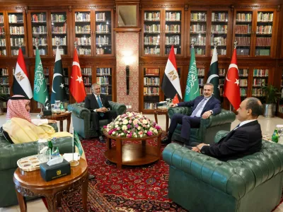 Foreign Ministers Badr Abdelatty&nbsp;of Egypt, Prince Faisal bin Farhan Al Saud of Saudi Arabia, Ishaq Dar of Pakistan and Hakan Fidan of Turkey meet to discuss regional de-escalation, amid the U.S.-Israel conflict with Iran, in Islamabad, Pakistan, March 29, 2026. Muammer Tan/Turkish Foreign MinistryHandout via REUTERS ATTENTION EDITORS - THIS PICTURE WAS PROVIDED BY A THIRD PARTY. NO RESALES. NO ARCHIVES.   TPX IMAGES OF THE DAY