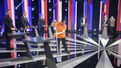 Vladimir Prebilič, Anže Logar, Matjaž Han, Miha Kordi&scaron;, Robert Golob, Luka Mesec- 19.02.2026 - Prvo soočenje predsednikov strank na RTV SLO - parlamentarne volitve 2026//FOTO: Jaka Gasar