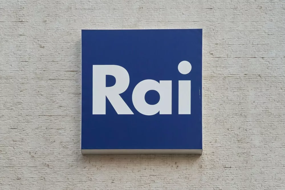 The logo of Rai (Radiotelevisione Italiana), Italy's national public broadcasting company, is displayed on the exterior wall of a building in Bari, Italy, on March 3, 2026.Rai Logo On Building, Bari, Italy - 03 Mar 2026,Image: 1081438296, License: Rights-managed, Restrictions:, Model Release: no
