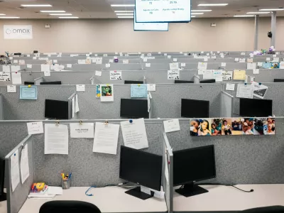 FILE -- A telemarketing center in Montgomery, Ala., on April 16, 2020, after the pandemic prompted widespread lockdowns. Many companies are pushing employees to resume their commutes, while others are offering flexibility.,Image: 675815153, License: Rights-managed, Restrictions: AN APRIL 16, 2020 FILE PHOTO, Model Release: no