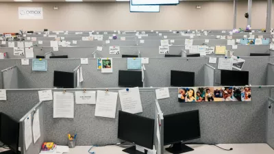FILE -- A telemarketing center in Montgomery, Ala., on April 16, 2020, after the pandemic prompted widespread lockdowns. Many companies are pushing employees to resume their commutes, while others are offering flexibility.,Image: 675815153, License: Rights-managed, Restrictions: AN APRIL 16, 2020 FILE PHOTO, Model Release: no