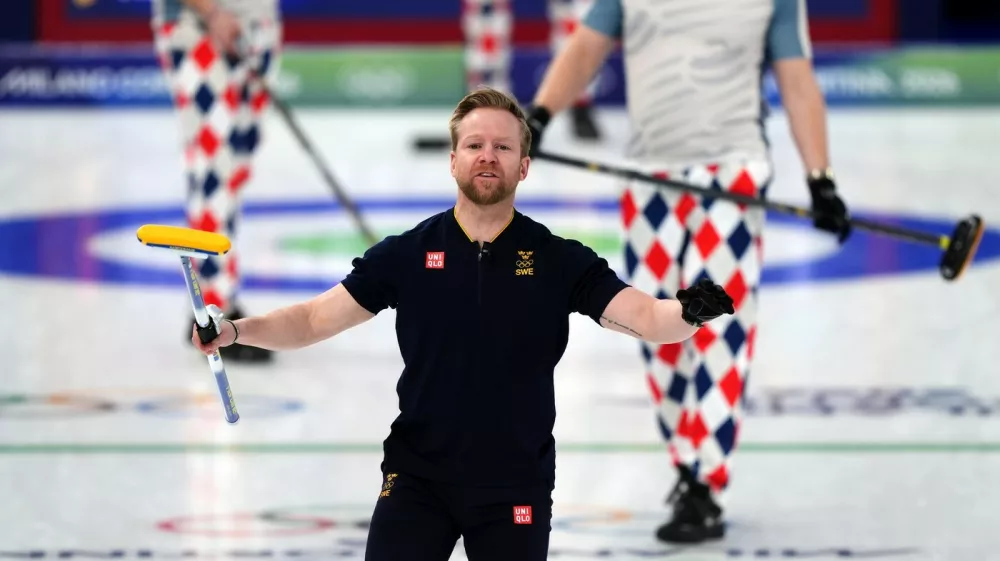 Sweden's Niklas Edin reacts during the Curling Men Round Robin Session 10 between Sweden and Norway at the Cortina Curling Olympic Stadium, on day eleven of the Milano Cortina 2026 Winter Olympics, Italy. Picture date: Tuesday February 17, 2026.,Image: 1075974961, License: Rights-managed, Restrictions: Use subject to restrictions. Editorial use only, no commercial use without prior consent from rights holder., Model Release: no