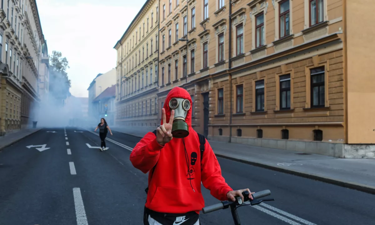 Protestniki so bili »na koncu kot  preganjane živali«. Sama je v celem dnevu videla samo enega agresivnega protestnika,  je pa priznala, da so policistom, ko so jih  poškropili z vodnim topom, jezikali in jih oklicali za sramoto in izdajalce naroda.