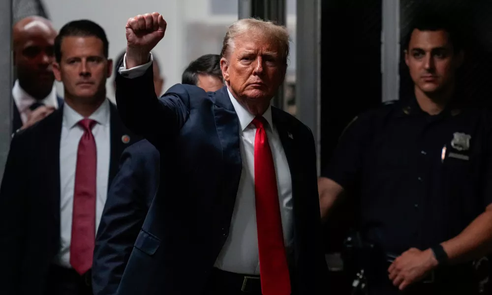 FILE - Former President Donald Trump returns from a lunch break at Manhattan Criminal Court, May 28, 2024, in New York. (AP Photo/Julia Nikhinson, Pool, File)
