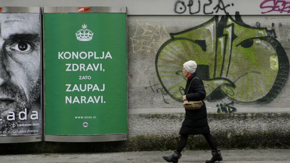 - 20.01.2015 - plakat Konoplja zdravi, zaupaj naravi. - Dru&scaron;tvo SKSK -Slovenski konopljin socialni klub - legalizacija - reklamni pano - ogla&scaron;evanje - grafiti - plakatno mesto podjetja TAM-TAM  				//FOTO: Tomaž Skale / Foto: Tomaž Skale