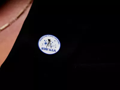 Producer and writer Simran Baidwan wears a pin about keeping filming in Los Angeles as she attends a red carpet for the television series The Pitt at PaleyFest LA 2026 in Los Angeles, California, U.S. April 12, 2026. REUTERS/Jill Connelly