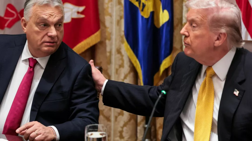 U.S. President Donald Trump hosts a bilateral lunch with Hungary's Prime Minister Viktor Orban at the White House in Washington, D.C., U.S., November 7, 2025. REUTERS/Jonathan Ernst