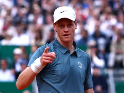 Tennis - ATP Masters 1000 - Monte Carlo Masters - Monte Carlo Country Club, Roquebrune-Cap-Martin, France - April 12, 2026 Italy's Jannik Sinner reacts during his final match against Spain's Carlos Alcaraz REUTERS/Manon Cruz