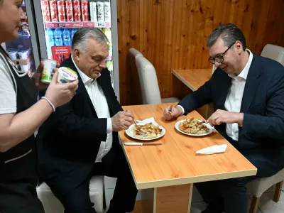 Serbian President Aleksandar Vucic meets Hungarian Prime Minister Viktor Orban in Subotica, Serbia, November 27, 2025. Serbian Presidential Press Service/Handout via REUTERS THIS IMAGE HAS BEEN SUPPLIED BY A THIRD PARTY