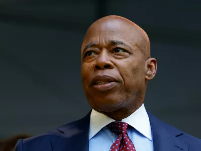 FILE PHOTO: New York Mayor Eric Adams arrives for a ceremony marking the 24th anniversary of the September 11, 2001 attacks on the World Trade Center at the 9/11 Memorial and Museum in the Manhattan borough of New York City, U.S., September 11, 2025. REUTERS/Kylie Cooper/File Photo