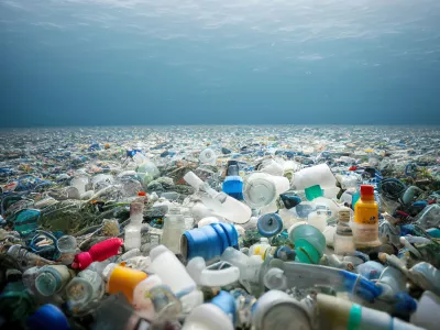 A devestating shot of plastic waste in the ocean. Water Pollution.
