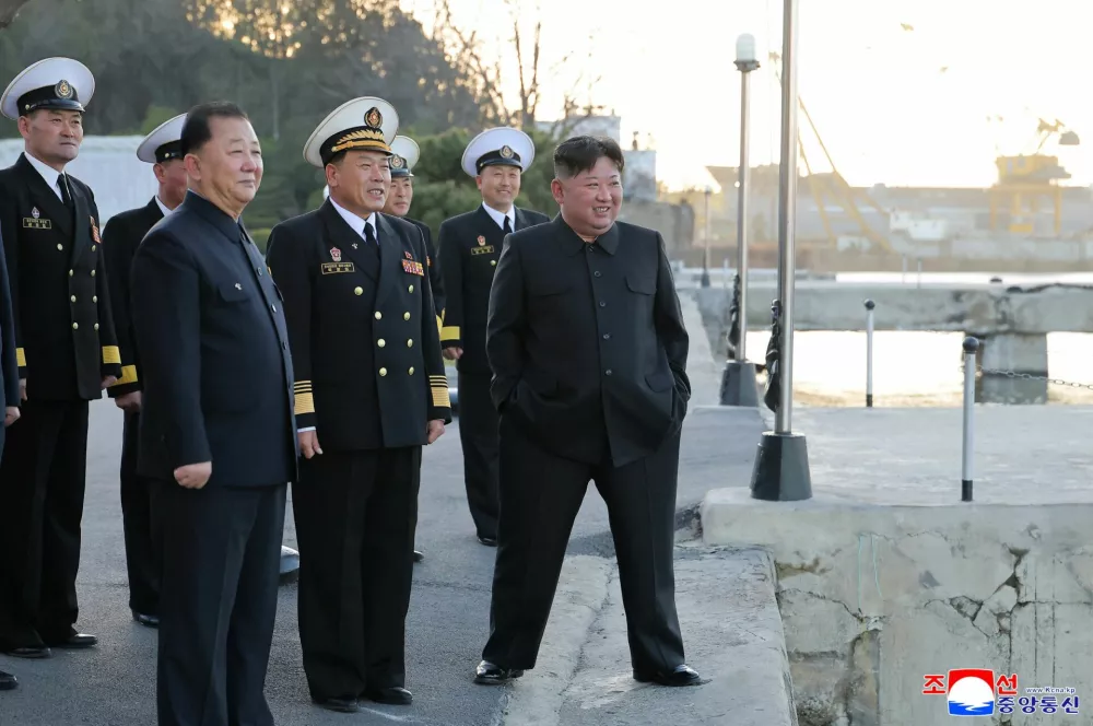 North Korean leader Kim Jong Un observes a test-fire of strategic cruise missiles and anti-warship missiles from the destroyer Choe Hyon, North Korea, April 12, 2026, in this undated photo released by North Korea's Korean Central News Agency (KCNA), April 14, 2026. KCNA via REUTERS ATTENTION EDITORS - THIS IMAGE WAS PROVIDED BY A THIRD PARTY. REUTERS IS UNABLE TO INDEPENDENTLY VERIFY THIS IMAGE. NO THIRD PARTY SALES. SOUTH KOREA OUT. NO COMMERCIAL OR EDITORIAL SALES IN SOUTH KOREA.