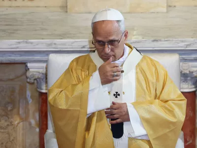 Pope Leo XIV holds a holy Mass at the Basilica of Saint Augustine in Annaba, Algeria, April 14, 2026. REUTERS/Guglielmo Mangiapane