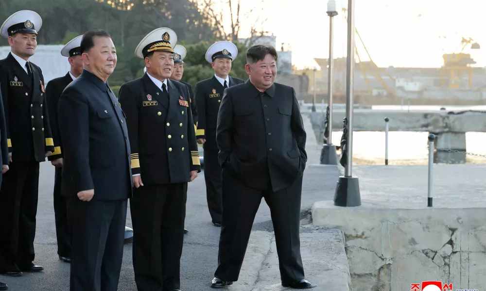 North Korean leader Kim Jong Un observes a test-fire of strategic cruise missiles and anti-warship missiles from the destroyer Choe Hyon, North Korea, April 12, 2026, in this photo released by North Korea's Korean Central News Agency (KCNA), April 14, 2026. KCNA via REUTERS ATTENTION EDITORS - THIS IMAGE WAS PROVIDED BY A THIRD PARTY. REUTERS IS UNABLE TO INDEPENDENTLY VERIFY THIS IMAGE. NO THIRD PARTY SALES. SOUTH KOREA OUT. NO COMMERCIAL OR EDITORIAL SALES IN SOUTH KOREA.