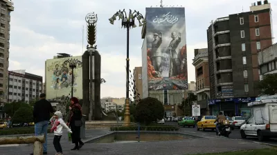 A billboard with a graphic design about the Strait of Hormuz on a building in Tehran, Iran, April 13, 2026. Majid Asgaripour/WANA (West Asia News Agency) via REUTERS ATTENTION EDITORS - THIS PICTURE WAS PROVIDED BY A THIRD PARTY