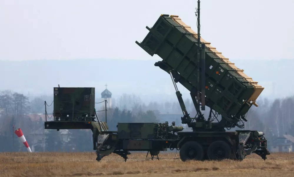 FILE PHOTO: A U.S. Army MIM-104 Patriot, a surface-to-air missile (SAM) system launcher is pictured at Rzeszow-Jasionka airport, Poland, March 16, 2022.  REUTERS/Fabrizio Bensch/File Photo