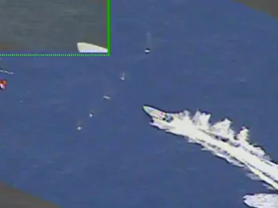 *VIDEO AVAILABLE: info@covermg.com*This is the incredible moment the U.S. Coast Guard took out a drug smuggling boat's engine with a bullet. Footage shows warning shots strafing across the water in front of the fast-moving boat in the Eastern Pacific Ocean, before a marksman disabled the vessel's engine. It is thought that the warning shots from the helicopter would have been fired with a mounted M240 machine gun, while the disabling round would have come from a precision rifle. The scenes are among highlights of the Coast Guard Cutter Stratton patrol boat as it returned to Coast Guard Island on 29 June after a 94-day counter-drug patrol in the Eastern Pacific Ocean. During the tour, The crew detected and interdicted five suspected drug smuggling vessels, detained 14 suspected drug smugglers and seized over 6,000 pounds of cocaine worth an estimated 3 million. The Stratton's advanced capabilities include a small unmanned aircraft system, an attached Helicopter Interdiction Tactical Squadron MH-65 helicopter and aircrew, and an embarked Law Enforcement Detachment from the Pacific Tactical Law Enforcement Team. On June 27, Stratton's crew offloaded 3,720 pounds of marijuana seized in known drug-transit zones in early June by Coast Guard and U.S. Navy assets. The contraband and five suspected drug smugglers were transferred to the Department of Justice officials in San Diego for prosecution. Stratton's deployment began in late March as part of U.S. Southern Command's enhanced counter-narcotics operations in the Western Hemisphere to disrupt the flow of drugs in support of Presidential National Security Objectives.Where: East Pacific OceanWhen: 09 Jul 2020Credit: USCG/Cover Images**Editorial use only*VIDEO AVAILABLE: info@covermg.com***