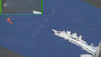 *VIDEO AVAILABLE: info@covermg.com*This is the incredible moment the U.S. Coast Guard took out a drug smuggling boat's engine with a bullet. Footage shows warning shots strafing across the water in front of the fast-moving boat in the Eastern Pacific Ocean, before a marksman disabled the vessel's engine. It is thought that the warning shots from the helicopter would have been fired with a mounted M240 machine gun, while the disabling round would have come from a precision rifle. The scenes are among highlights of the Coast Guard Cutter Stratton patrol boat as it returned to Coast Guard Island on 29 June after a 94-day counter-drug patrol in the Eastern Pacific Ocean. During the tour, The crew detected and interdicted five suspected drug smuggling vessels, detained 14 suspected drug smugglers and seized over 6,000 pounds of cocaine worth an estimated 3 million. The Stratton's advanced capabilities include a small unmanned aircraft system, an attached Helicopter Interdiction Tactical Squadron MH-65 helicopter and aircrew, and an embarked Law Enforcement Detachment from the Pacific Tactical Law Enforcement Team. On June 27, Stratton's crew offloaded 3,720 pounds of marijuana seized in known drug-transit zones in early June by Coast Guard and U.S. Navy assets. The contraband and five suspected drug smugglers were transferred to the Department of Justice officials in San Diego for prosecution. Stratton's deployment began in late March as part of U.S. Southern Command's enhanced counter-narcotics operations in the Western Hemisphere to disrupt the flow of drugs in support of Presidential National Security Objectives.Where: East Pacific OceanWhen: 09 Jul 2020Credit: USCG/Cover Images**Editorial use only*VIDEO AVAILABLE: info@covermg.com***