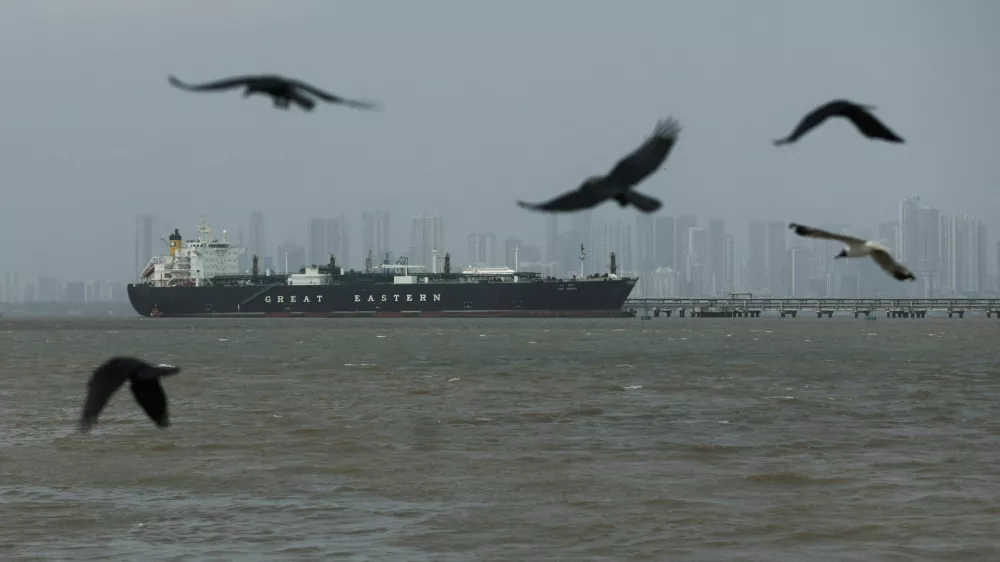 FILE PHOTO: Birds fly near the Jag Vasant vessel transferring LPG at a port after transiting the Strait of Hormuz amid supply disruptions linked to the U.S-Israeli conflict with Iran, in Mumbai, India, April 1, 2026. REUTERS/Francis Mascarenhas/File Photo