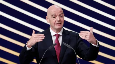 FILE PHOTO: Soccer Football - 50th Ordinary UEFA Congress - Brussels Expo, Brussels, Belgium - February 12, 2026 FIFA president Gianni Infantino speaks during the event REUTERS/Benoit Tessier/File Photo