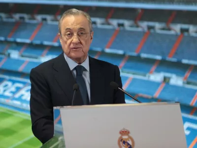 Madrid, Spain; 10/07/2019. Eder Militao new Real Madrid player, is presented by Florentino Perez president of the club at the Santiago abernabeu Stadium. Photo by: JuanCarlos/picture-alliance/dpa/AP Images