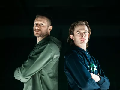 Ljubljana, Hala Tivoli.Nova hokejista HK Olimpija Ljubljana Jan Urbas in Ziga Jeglic.Foto: Domen Jancic