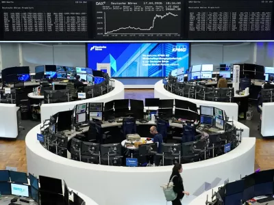 The German share price index DAX graph is pictured at the stock exchange in Frankfurt, Germany, April 17, 2026. REUTERS/Staff
