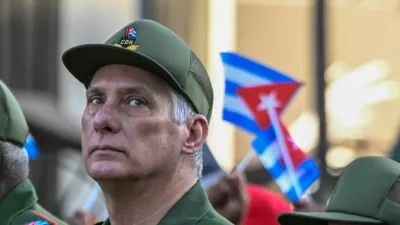 Cuban President Miguel Diaz-Canel attends a ceremony marking the 65th anniversary of Fidel Castro's declaration of the socialist character of the Cuban Revolution, made on the eve of the Bay of Pigs invasion in 1961, in Havana, Cuba April 16, 2026. REUTERS/Norlys Perez   TPX IMAGES OF THE DAY
