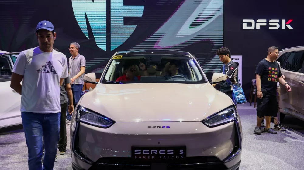 PASAY CITY, METRO MANILA, PHILIPPINES - APRIL 11: A SERES 5 SAKER FALCON electric vehicle developed by Chinese automotive brand SERES is on display, during the International Auto Show, in Pasay City, Metro Manila, Philippines, on April 11, 2026. Global markets have seen consumers turning to electric and new energy vehicles, with China-based brands such as BYD, Geely, and Xiaomi taking dominance in Asia and expanding rapidly in Europe. According to researches, Chinese EV market dominance over major Western brands like Tesla or BMW is attributed to their lower costs, faster production and more advanced technologies. Daniel Ceng / Anadolu,Image: 1090175341, License: Rights-managed, Restrictions:, Model Release: no