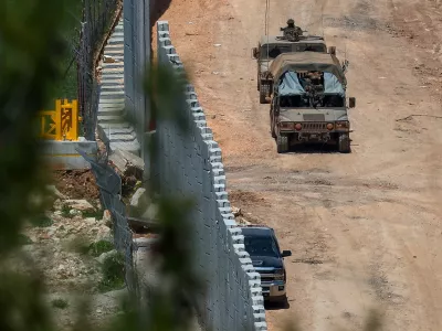 Israeli military vehicles on the Israeli side of the Israel-Lebanon border, after a 10-day ceasefire between Lebanon and Israel went into effect, April 17, 2026. REUTERS/Florion Goga