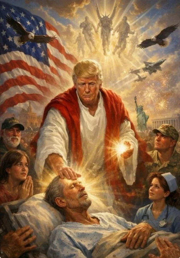 A post on U.S. President Donald Trump's Truth Social account depicts an AI-generated image of himself apparently as Jesus posted on April 12, 2026. &nbsp;@realDonaldTrump/Truth Social/Handout via REUTERS THIS AI-GENERATED IMAGE HAS BEEN SUPPLIED BY A THIRD PARTY. IT IS DISTRIBUTED, EXACTLY AS RECEIVED BY REUTERS, AS A SERVICE TO CLIENT