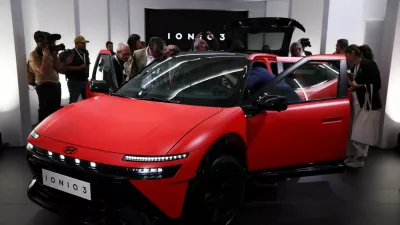 Hyundai Ioniq 3 electric vehicle is displayed during Milan Design Week, in Milan, Italy, April 20, 2026. REUTERS/Claudia Greco