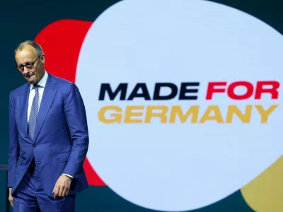 German Chancellor Friedrich Merz attends a talk about the initiative "Made for Germany" at the Hannover Messe, one of the world's largest industrial trade fairs with Brazil as this year's partner country, in Hanover, Germany, April 20, 2026. REUTERS/Lisi Niesner