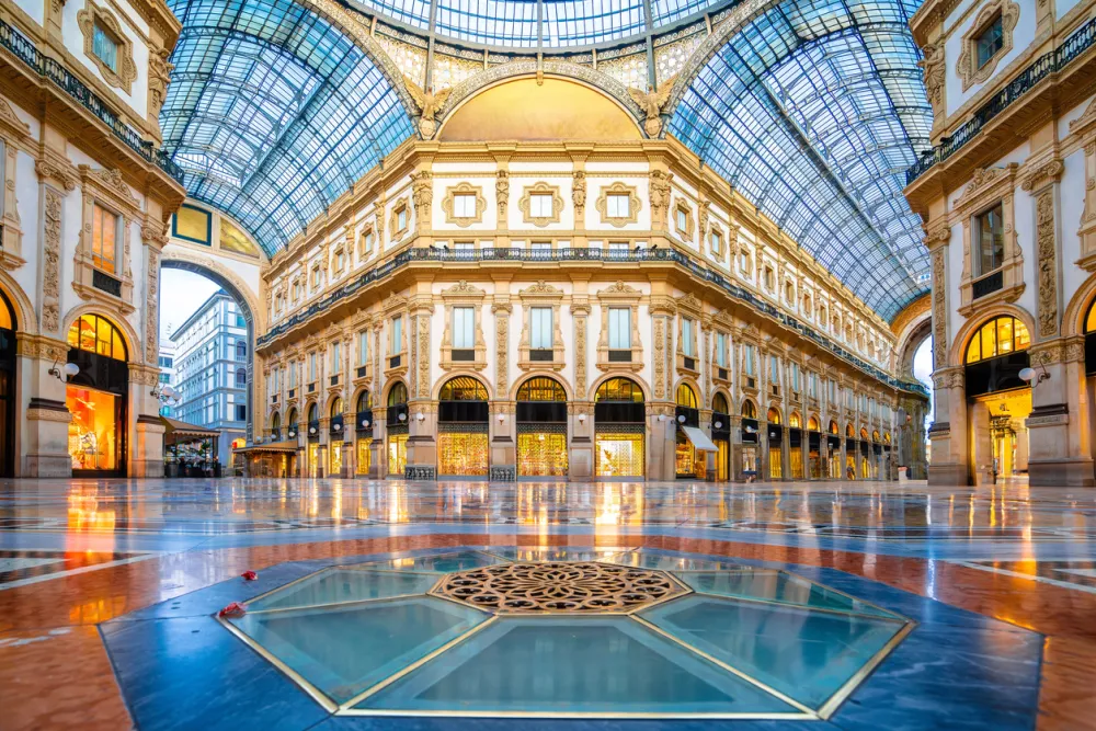 Galleria Vittorio Emanuele II in Milan scenic architecture view, Lombardy region of Italy