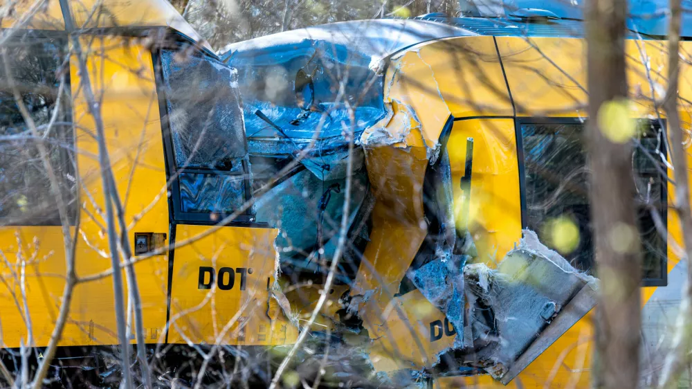 Two trains have collided between Hilleroed and Kagerup, north of Copenhagen, Thursday, April 23, 2026. (Steven Knap/Ritzau Scanpix via AP)