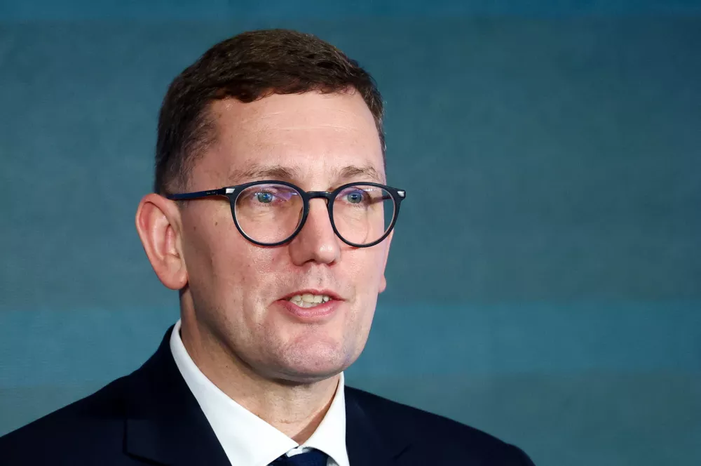 Estonia's Prime Minister Kristen Michal addresses a conference on the EU's eastern regions bordering Russia, Belarus and Ukraine, in Brussels, Belgium, February 26, 2026. REUTERS/Yves Herman