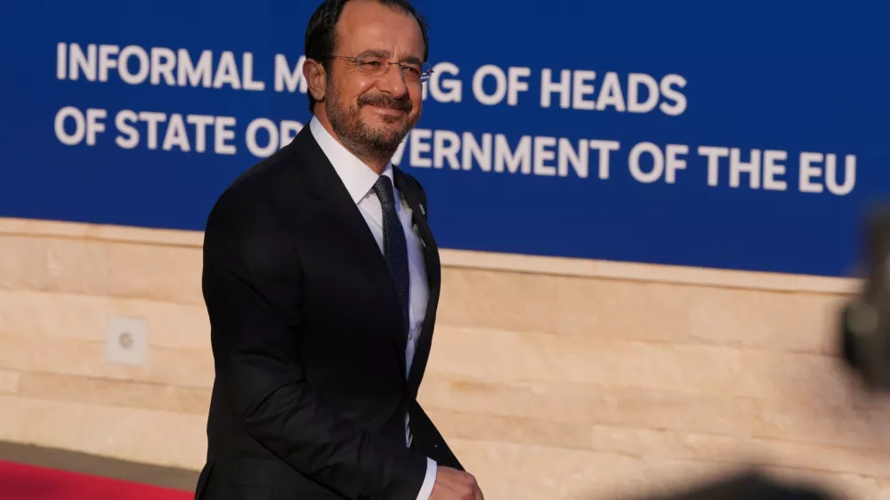 Cypriot President Nikos Christodoulides arrives for the EU Summit in Ayia Napa, Cyprus, Thursday, April 23, 2026. (AP Photo/Petros Karadjias)
