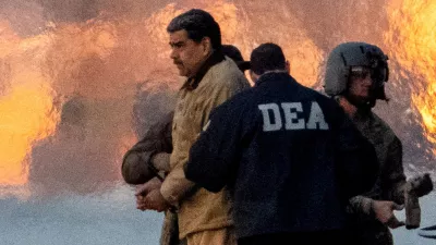 FILE PHOTO: Captured Venezuelan President Nicolas Maduro is escorted, as he heads towards the Daniel Patrick Moynihan United States Courthouse in Manhattan for an initial appearance to face U.S. federal charges including narco-terrorism, conspiracy, drug trafficking, money laundering and others, at Downtown Manhattan Heliport, in New York City, U.S., January 5, 2026. REUTERS/Adam Gray/File Photo