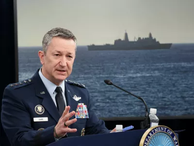 Chairman of the Joint Chiefs of Staff General Dan Caine speaks during a briefing on the Iran war, amid a ceasefire between the U.S. and Iran, at the Pentagon in Washington, D.C., U.S., April 24, 2026. REUTERS/Kevin Lamarque